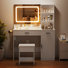 Ensemble coiffeuse avec miroir lumineux et orifices électriques Leoba