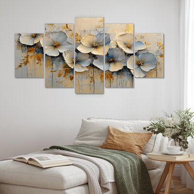 «Violet Flowers Dreaming In Fields I» - art mural Violettes - décoration murale traditionnelle 5 pièces