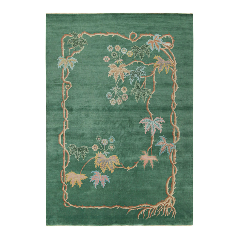 Hand Knotted Wool Floral Area Rug, Rectangle 10' x 14'