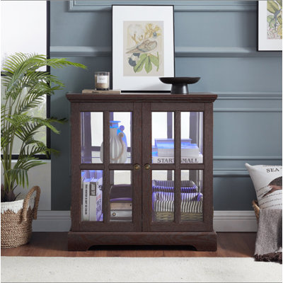 Vitrine lumineuse à DEL, vitrine antique avec tablettes réglables, vitrine de qualité rétro avec portes en treillis, bibliothèque élégante et armoire de rangement pour la décoration intérieure et l'organisation