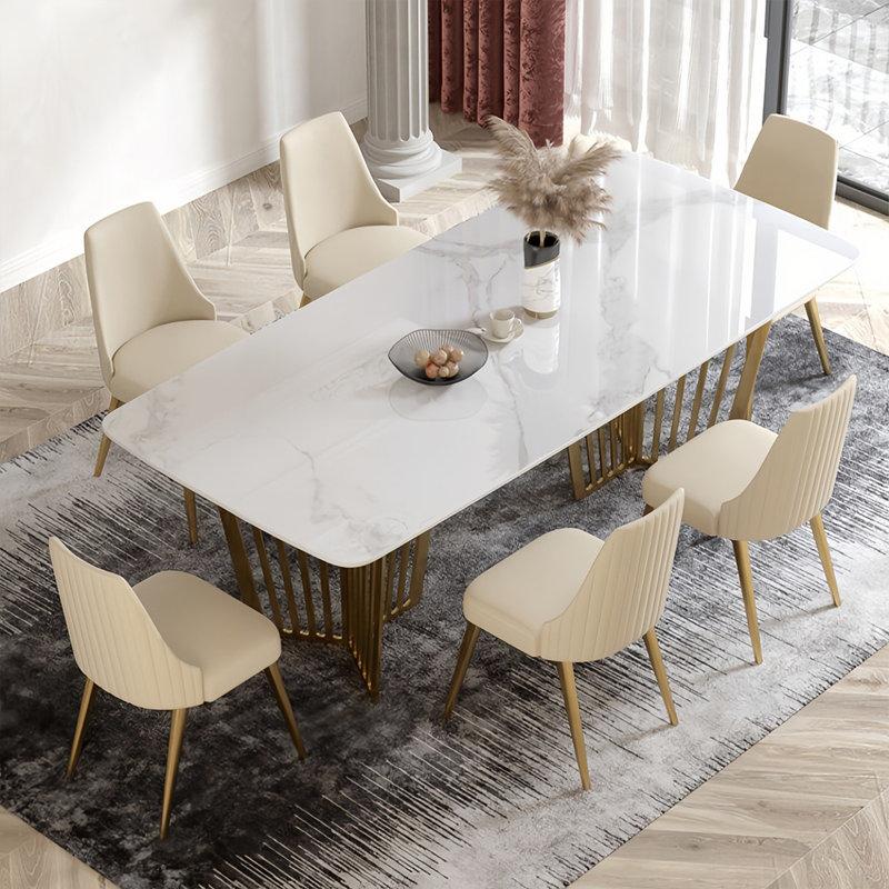 Simple Rectangular Rock Slab Dining Table Sets, 29.5"H x 70.8"L x 35.4"W