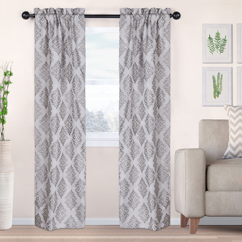 Paire de rideaux semi-transparents en jacquard damassé avec œillets Brodde, Nickel, l 42 po x L 96 po