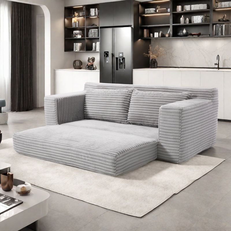 Convertible 2-in-1 Loveseat Sofa Bed With Memory Foam & Steel Frame, Grey