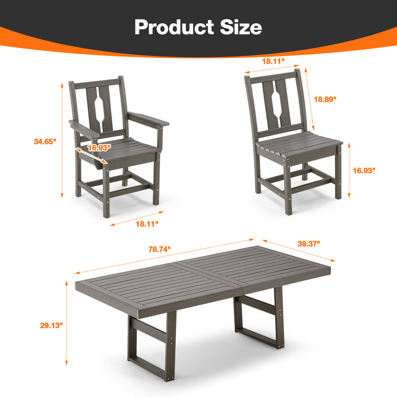 Gray 5-Piece HDPE and Metal Patio Dining Set with Umbrella Hole