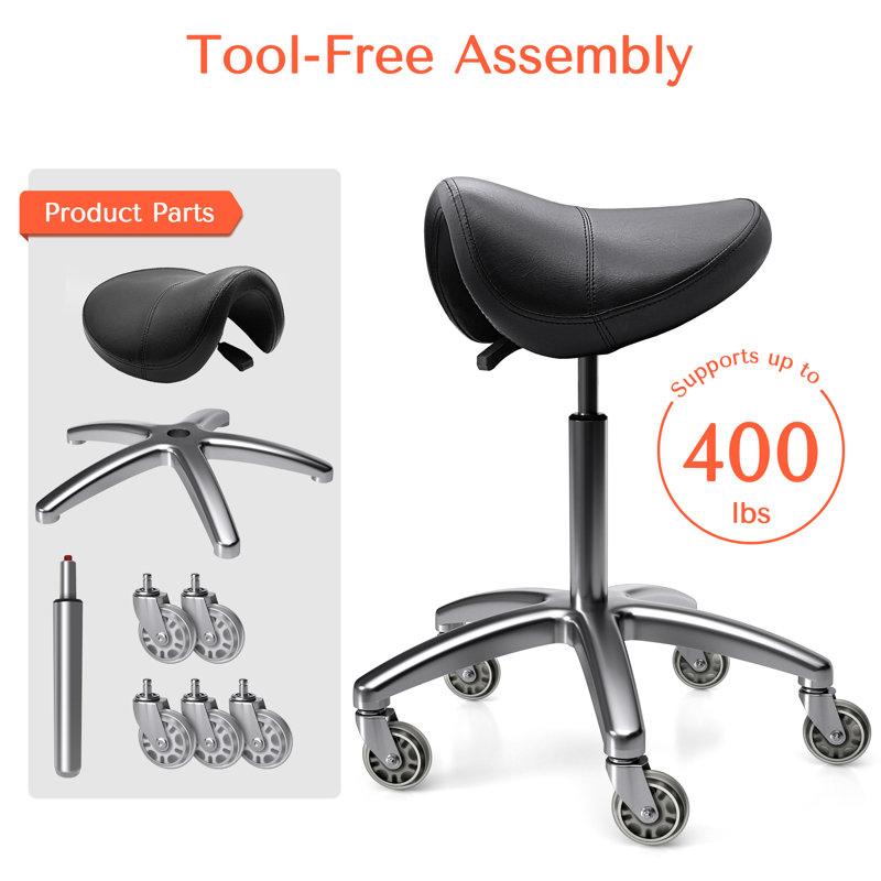 Adjustable Height Ergonomic Lab Stool Saddle Stool with Heavy-duty Wheels