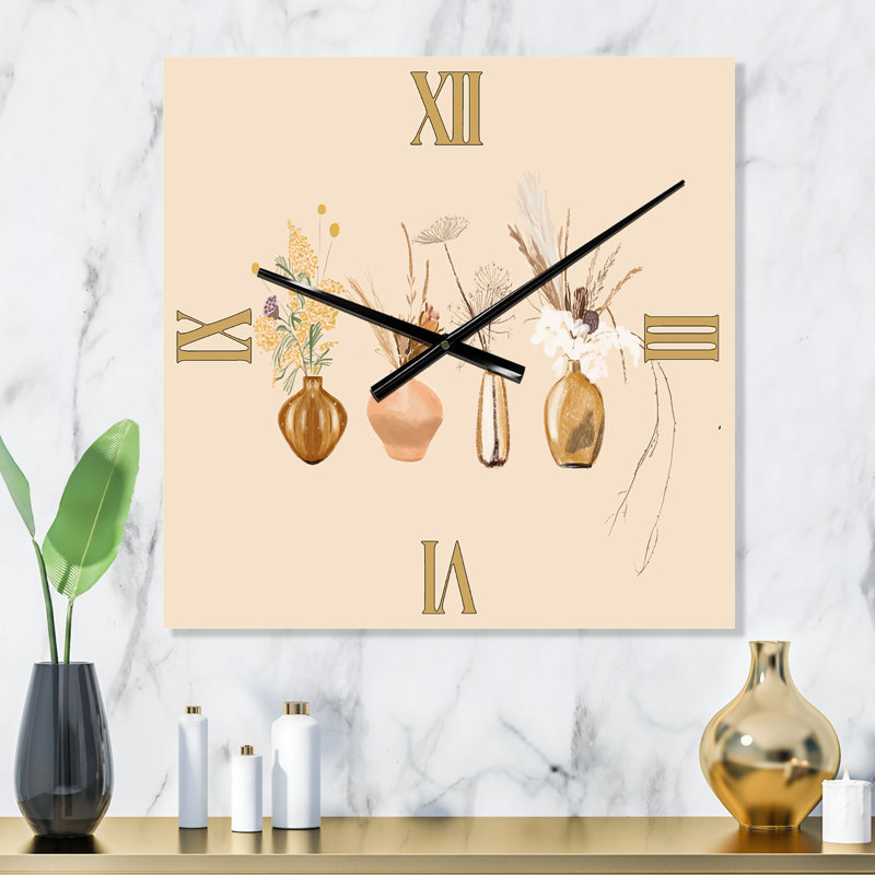Bouquets de fleurs sauvages dans des vases dorés II - Horloge murale traditionnelle, Grand