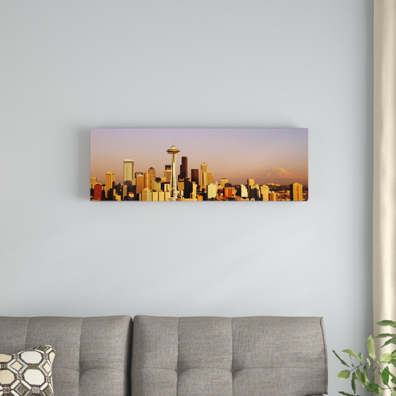 « horizon seattle, washington », reproduction de photo sur toile, H 12 po x l 36 po x P 1,5 po, Toile avec cadre noir