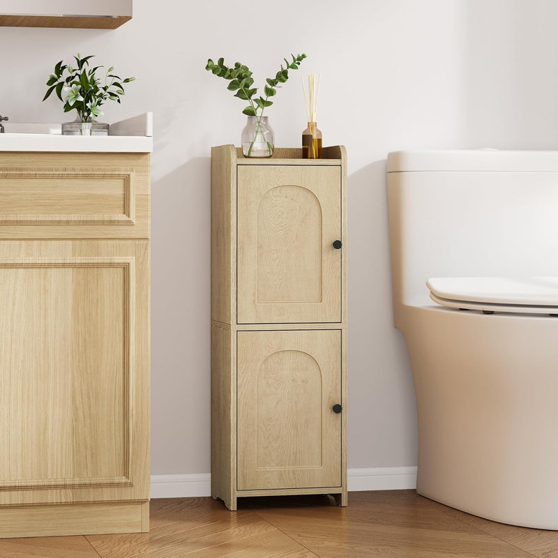 Bathroom Storage Cabinet, Small Corner Floor Cabinet With 2 Doors And Adjustable Shelf, Narrow Toilet Paper Cabinets, Bathroom Organizer For Small Spaces, 7.9" D X 9.8" W X 29.5" H