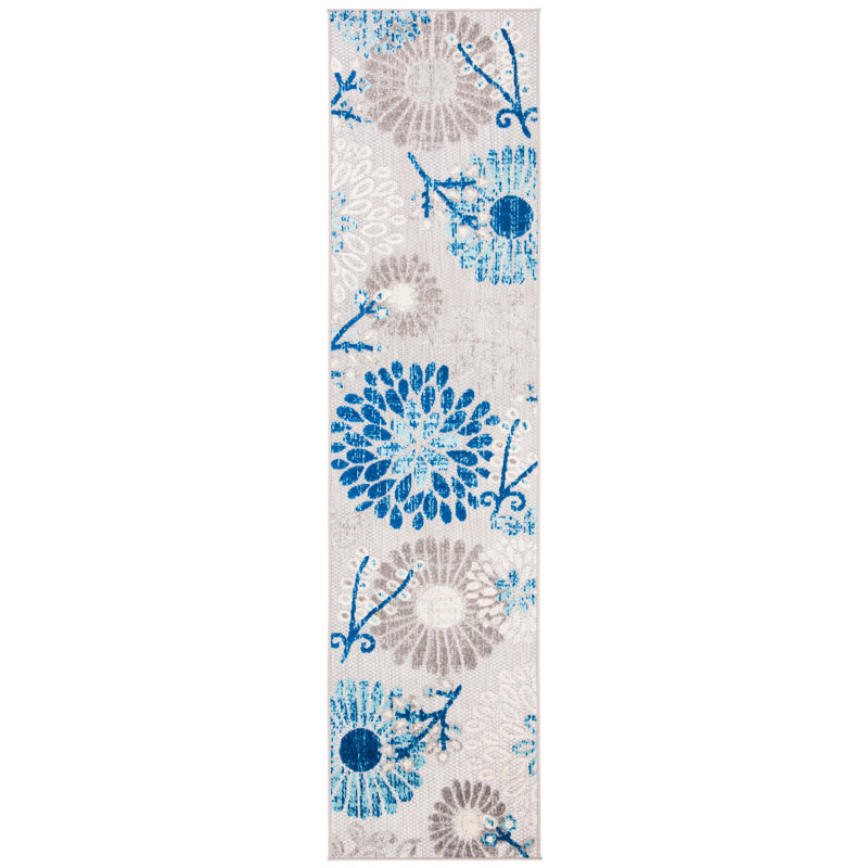 Kellems Indoor/Outdoor Grey/Royal Blue Rug, Runner 61 x 183cm