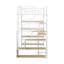 Lit mezzanine simple en métal avec escalier, bureau intégré et tablettes de rangement, blanc compact