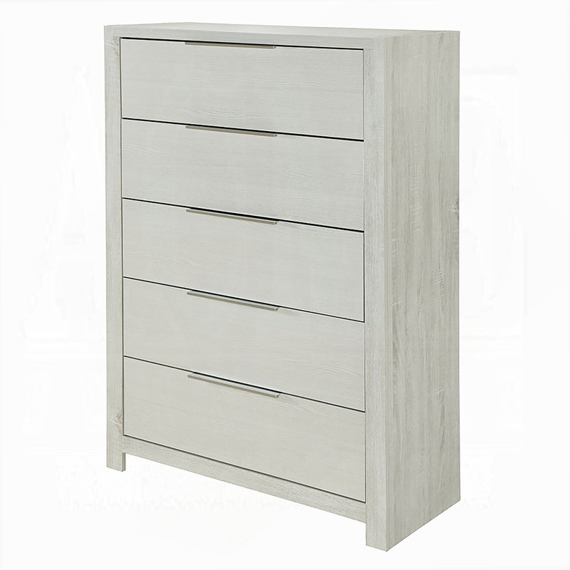 Commode de rangement avec 5 tiroirs, coffre en bois pour chambre à coucher, Beige