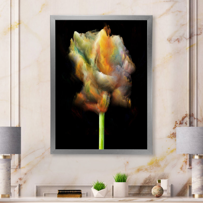 «Blooming Multicolor Fractal Flower», art mural moderne sur toile, Cadre photo argenté, H 40 po x l 30 po x P 1,5 po