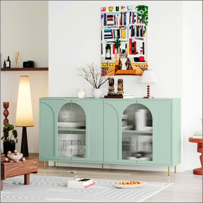 Accent Cabinet Black Lacquered Wooden Cabinet With 4 Glass Doors Sideboard Buffet Server Cabinet Storage Cabinet by Mercer41