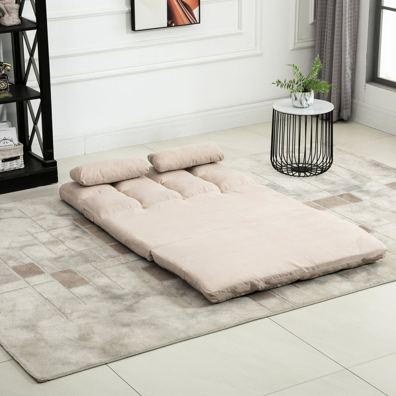 Chaise de lit réglable au sol, pliable en beige, 2 coussins, conception peu encombrante, chaise convertible pour la détente quotidienne - avec complément