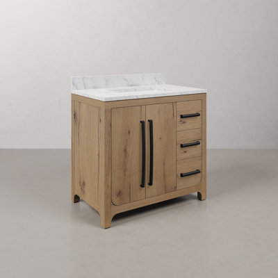 Graelyn 36 In. Single Rectangle Sink Bathroom Vanity With Engineered Carrara White Marble Top In Weathered Oak