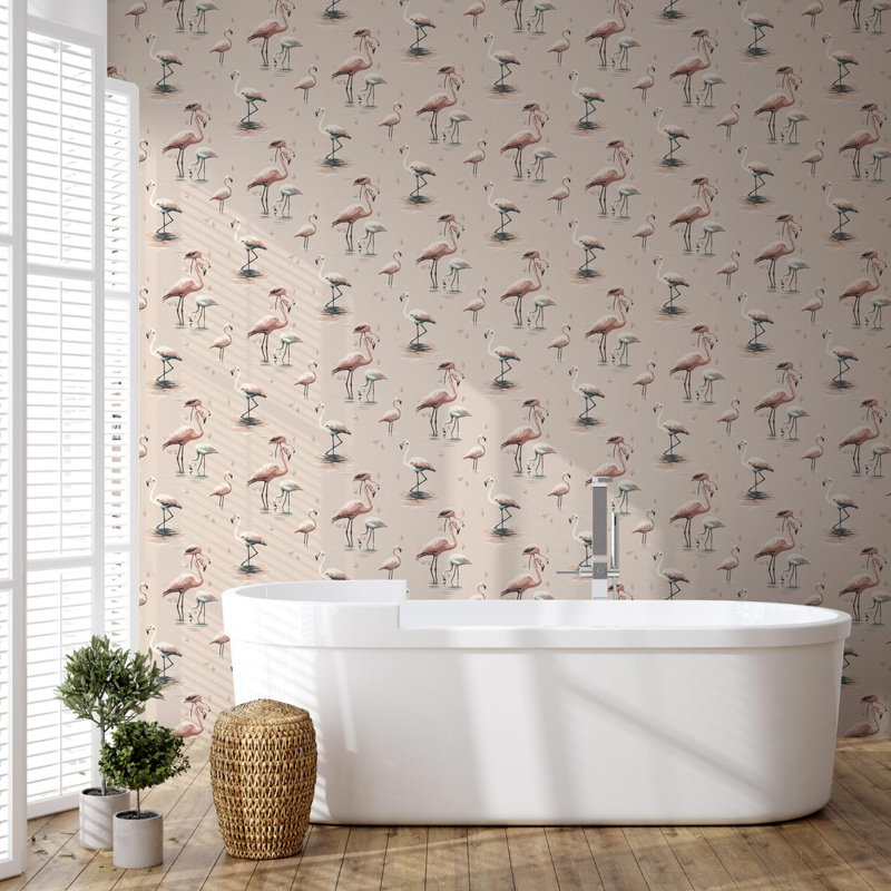 Flamingo - Wallpaper, Black, Peel & Stick