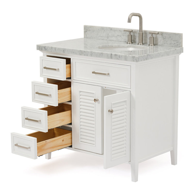 Ensemble de meuble-lavabo simple 37 po Bodhin, Blanc, Marbre de Carrare italien