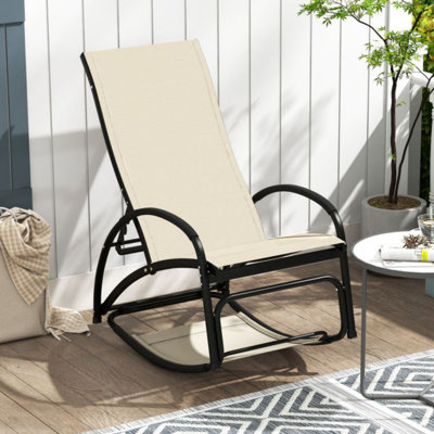 2-In-1 Outdoor Rocking Chair With 4-Position Adjustable Backrest For Patio Porch Poolside