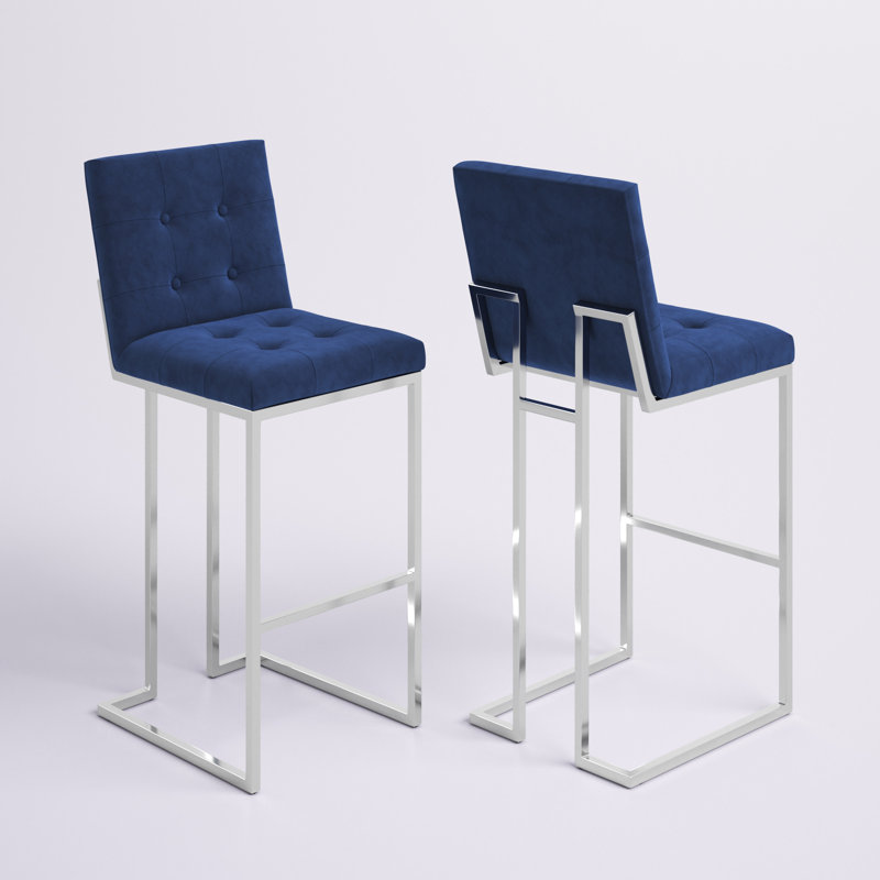 Tabouret de bar et de comptoir Amone, Bleu sarcelle, Tabouret de bar (siège d'une hauteur de 30 po), Argent