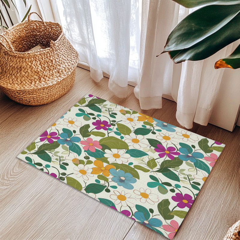 Tapis tressé à motif floral printanier, Rectangulaire 3 pi x 5 pi