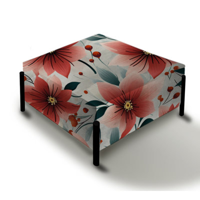 Red Coastal Harmony Floral Pattern - Floral Large Square Ottoman
