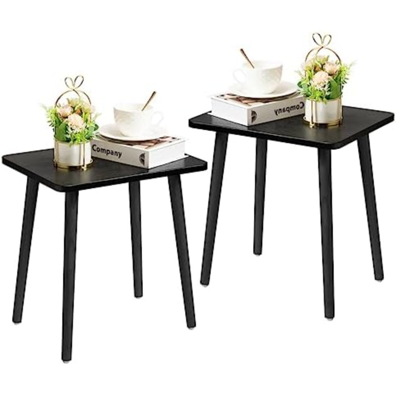 Ensemble de 2 tables d'appoint noires, style bohème moderne, idéales pour le salon ou la chambre. Petites tables d'appoint stables et faciles à assembler, parfaites pour les petits espaces.