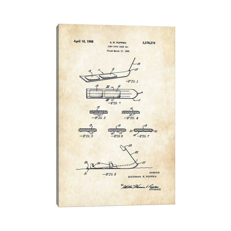 Snowboard (1968) by Patent77 - Wrapped Canvas Print, 18" H x 12" W x 1.5" D