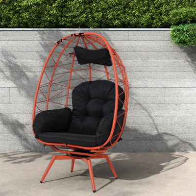Oversized Patio Lounge Chairs, Steel Rattan Swivel Egg For Home