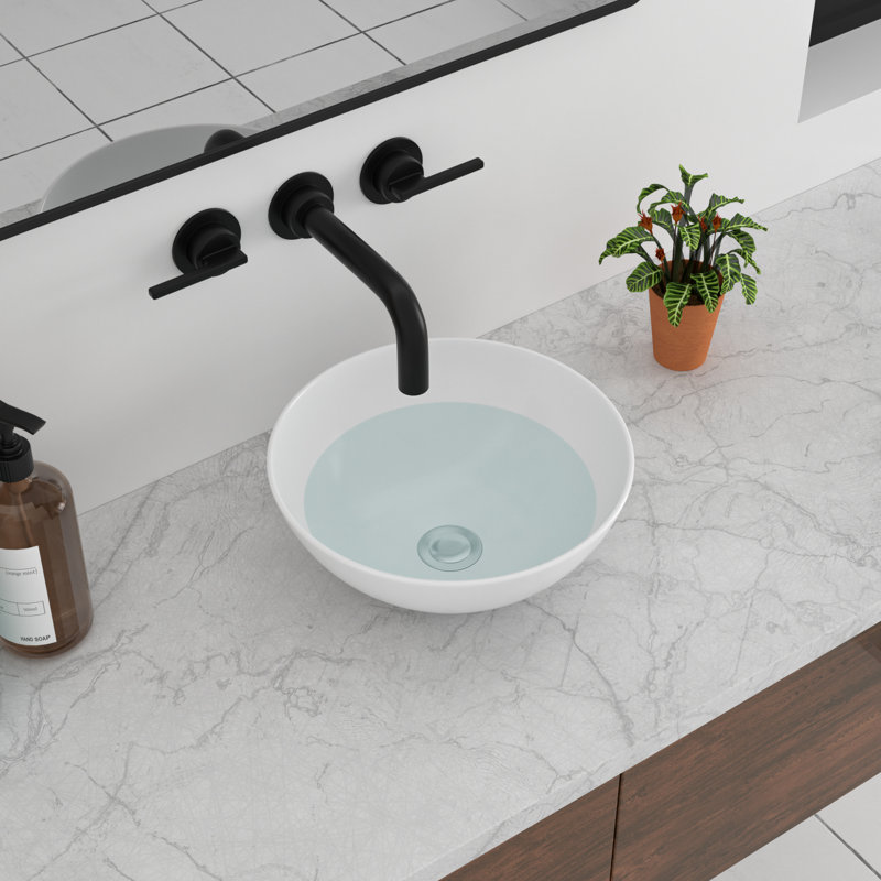 GhomeG LMP180GHG04 13"L White Ceramic Vessel Bathroom Sink Circular Drop-in Vanity Sink