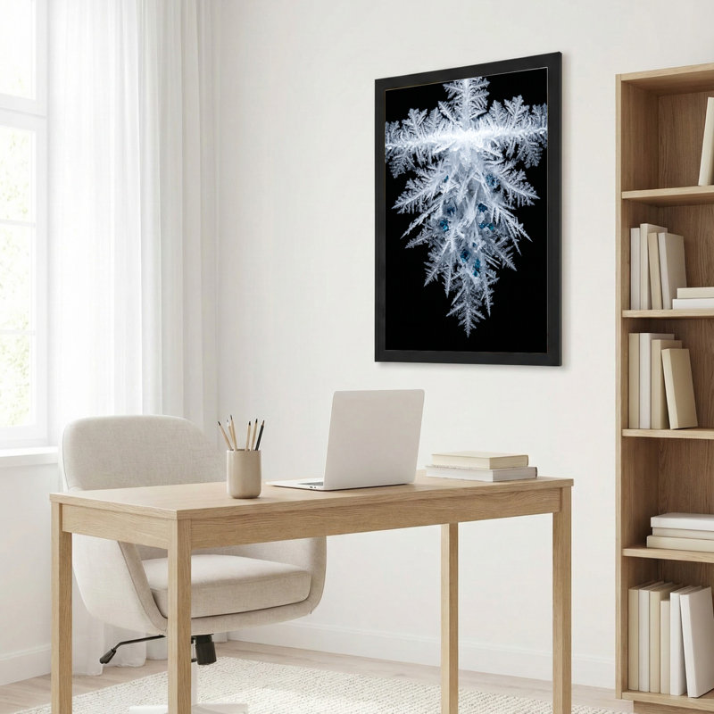 Art mural sur toile noir encadré pour le salon, la chambre à coucher, le bureau ou le vestibule - décoration murale décorative avec motif de flocon de neige