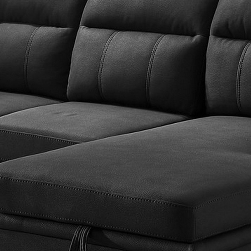 Upholstered L-Shaped Sectional Right Hand Facing, Black Microfiber