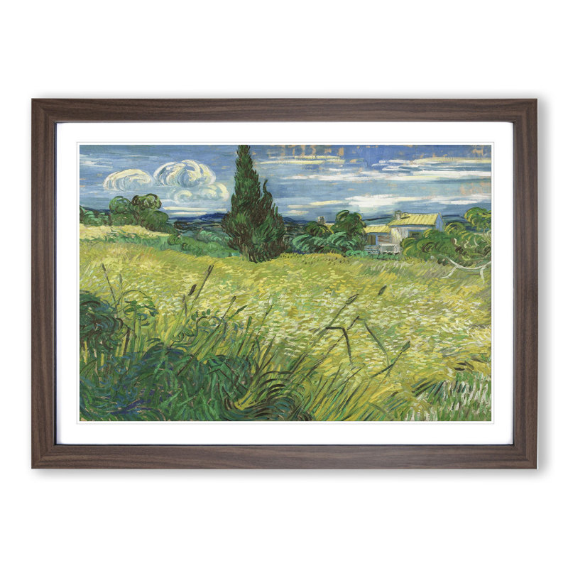 Green Field by Vincent Van Gogh - Picture Frame Painting, Walnut Framed, 27cm H x 36cm W x 2cm D