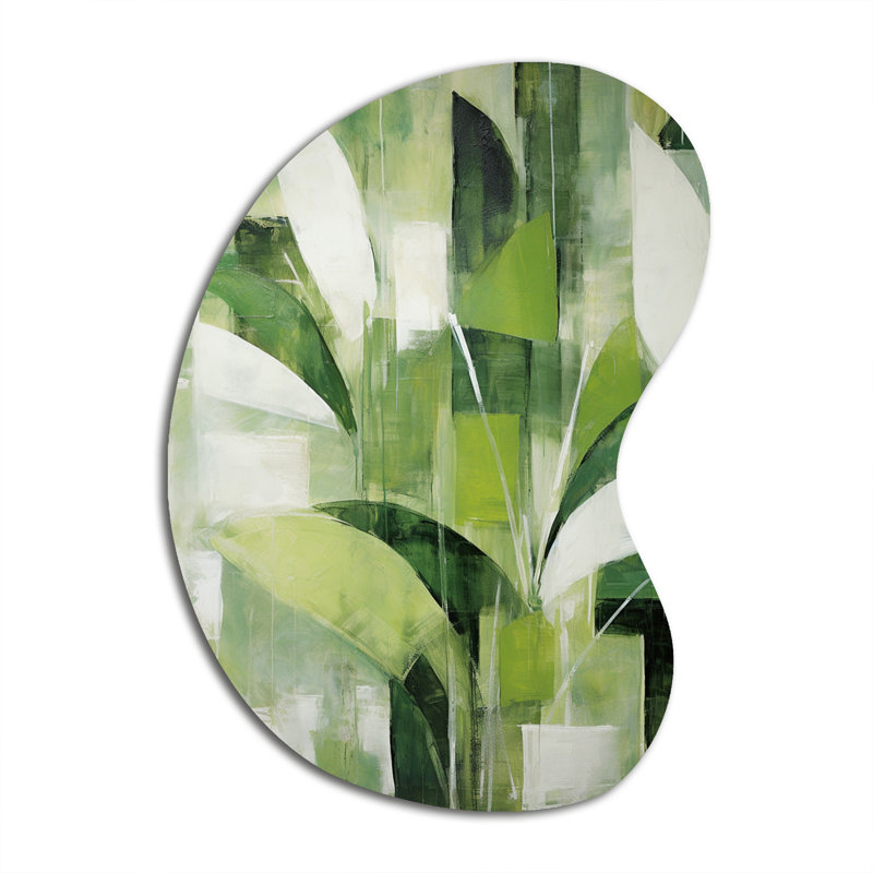 Abstrait, plantes vertes, minimalisme, collage rétro - forme de flèche de plantes - art mural métallique asymétrique
