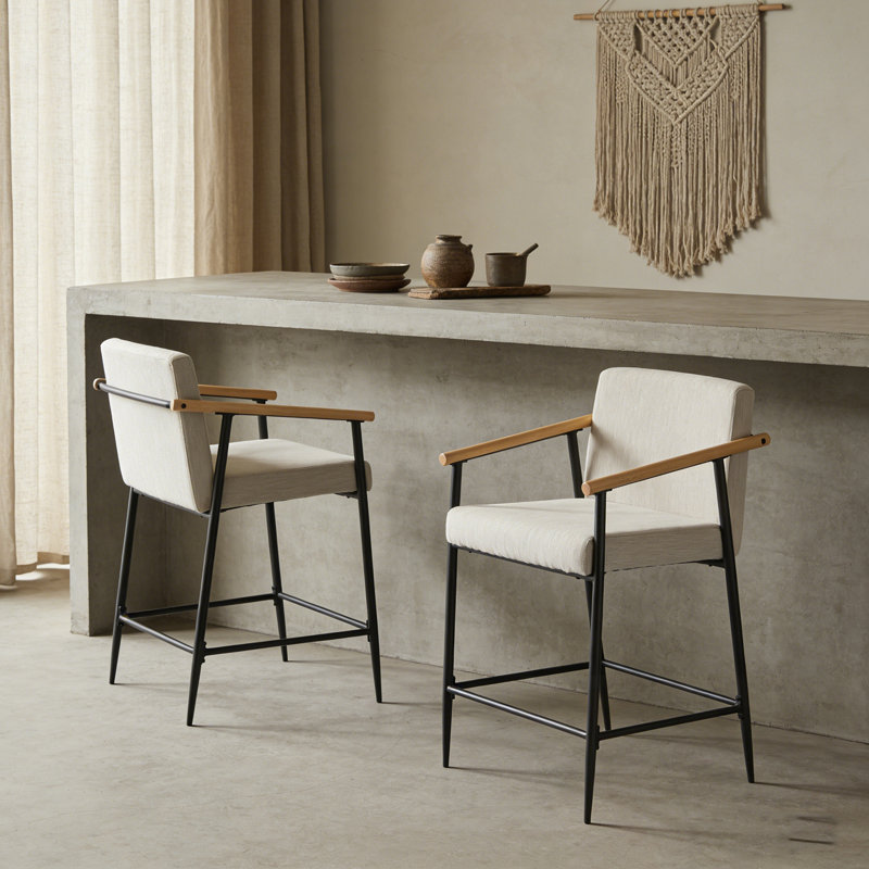 Ensemble de 2 tabourets de bar avec repose-pieds en métal, Beige