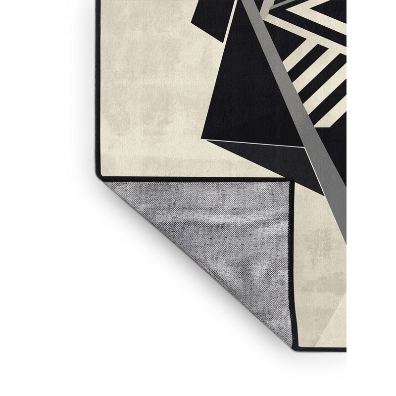 Machine Washable Vehicles And Transportation Aircraft Carrier Ship Modern Geometric Rug in Beige – Black Binding, 5x8