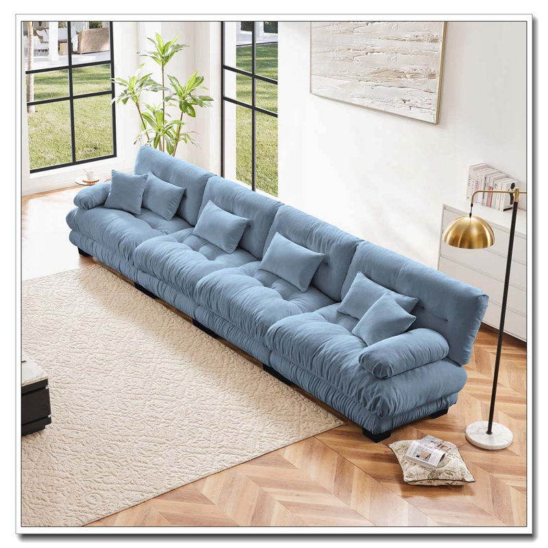 Canapé Cloud, canapé en chenille, Bleu + 4 sièges