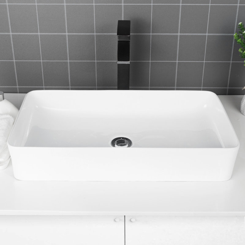 Dcolora 14'' Tied To Sink Finish Ceramic Rectangular Bathroom Sink, White