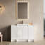 Meuble-lavabo autoportant de 48 po avec lavabo en résine, 2 coins de rangement, charnières de porte à fermeture en douceur, contreplaqué blanc brillant, sections de stratégie d'organisation, plan de clôture