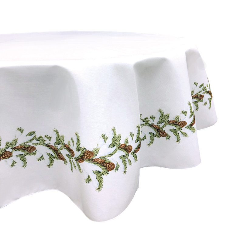 Orissa Floral Round Christmas Tablecloth, 60" L x 60" W, Christmas Pinecone Snow Garland
