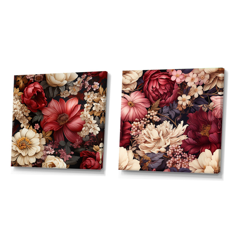 Jessup - Ensemble de 2 collages carrés floraux, Toile tendue, H 30 po x l 61 po
