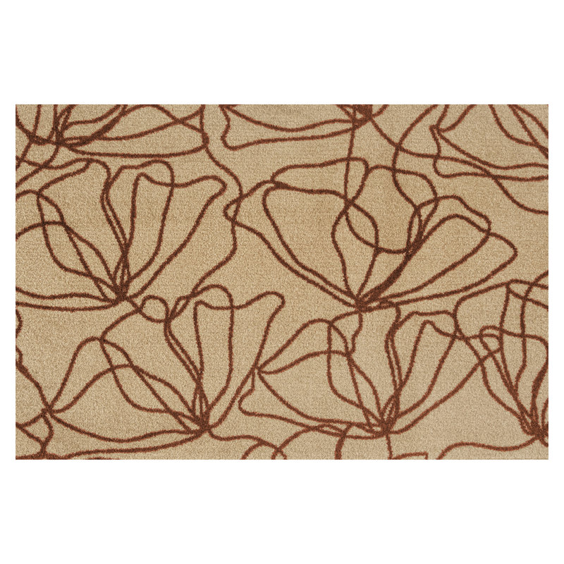 Poppies Rust Small Washable Floor Mat, Tan;Orange, 20" W x 28" L