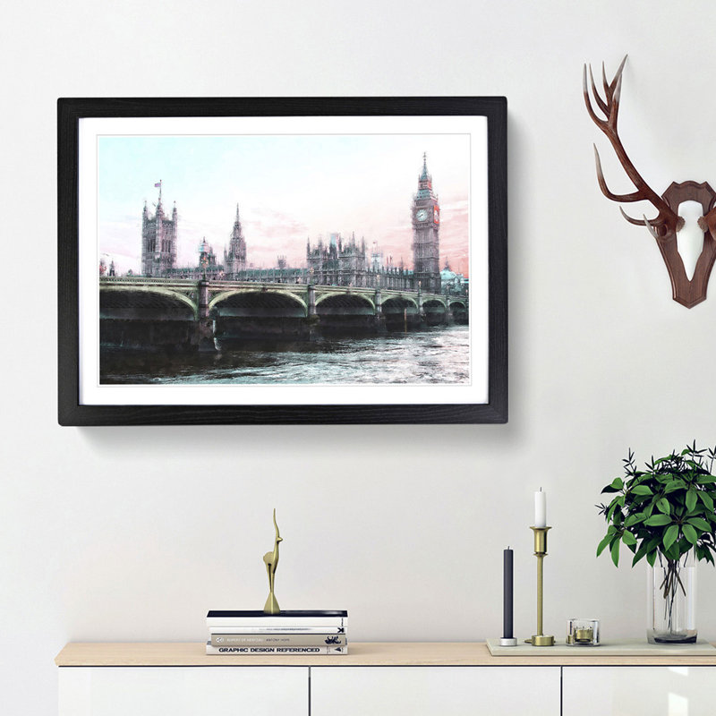 Houses of Parliament and Big Ben - Picture Frame Painting Print, 24cm H x 33cm W x 2cm D, Black Framed
