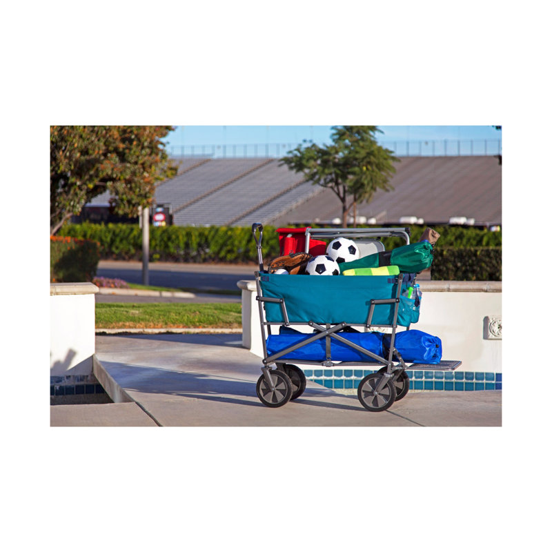 Teal Folding Alloy Steel Outdoor Utility Wagon with Flat-Free Tires