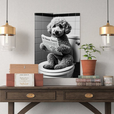 Canvas Wall Art Dog Sitting on The Toilet Reading A Newspaper Poster 2-2 Vintage Poster Print Home Decor