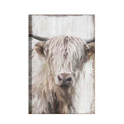 1Pcs Highland Cow Wall Art Farmhouse Cow Canvas Wall Decor Picture White Wildlife Painting Vintage Highland Cattle Print Artwork For Living Room Office Kitchen Bathroom Home Decoration 12X16in