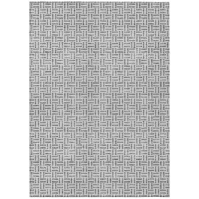 3' X 5' Gray And Silver Geometric Washable Indoor Outdoor Area Rug