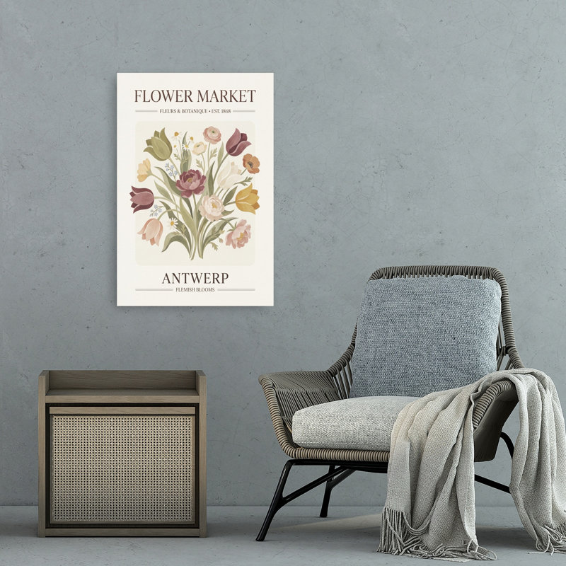 Anvers, marché aux fleurs, rétro, rustique, vintage, marguerite, tulipe, fleur, art mural, 36" H x 24" W
