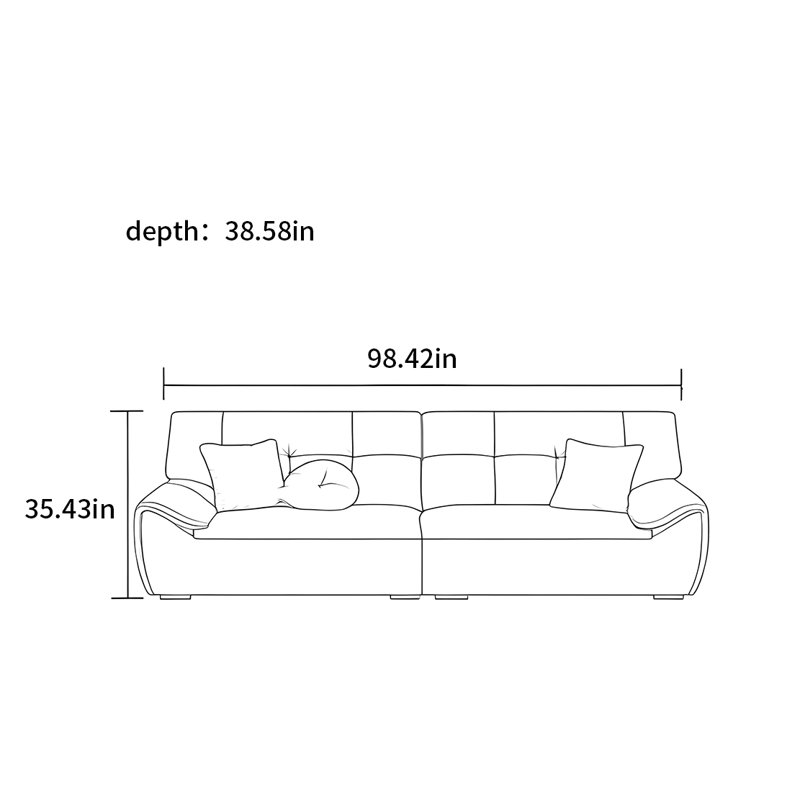 Canapé moderne avec oreilles éléphant, H 35,43 po x l 98,42 po x P 38,58 po, 4