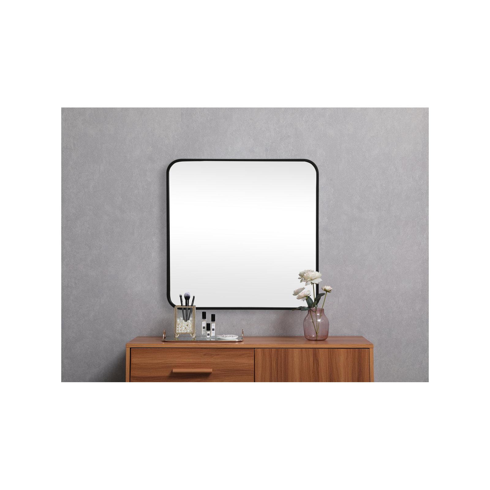 Metal Square Wall Mirror, Black, 24"  x 24" 