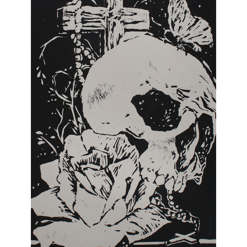 Crâne abstrait | Linogravure sur cartouche | Par Deepa Kushwaha